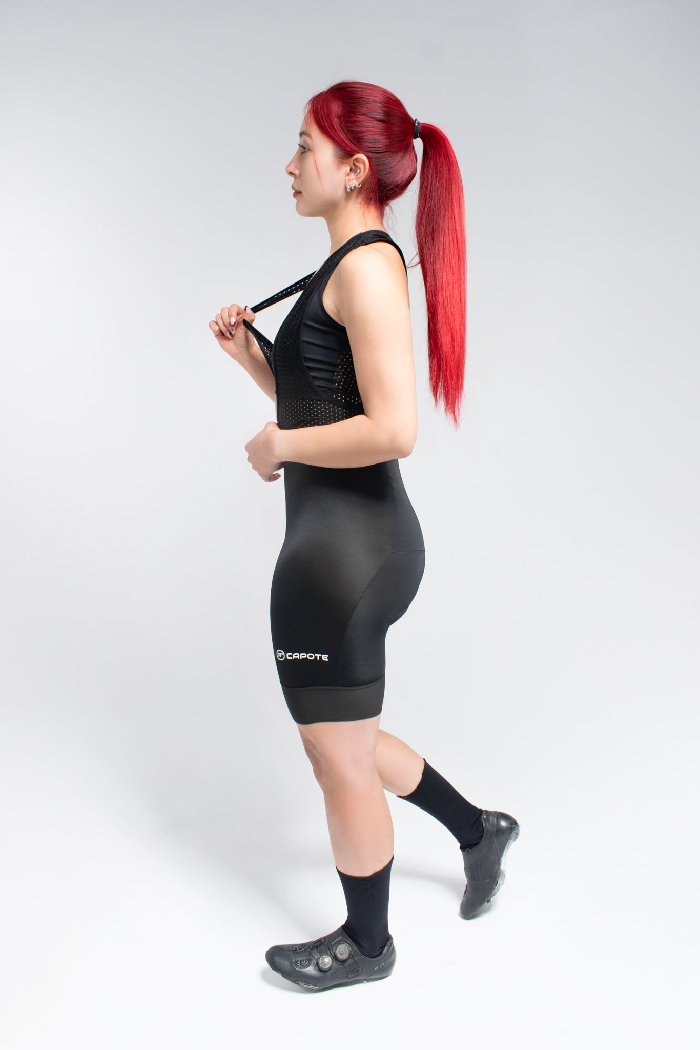 Licra de ciclismo Capote Mujer Corta Light negra con cargaderas