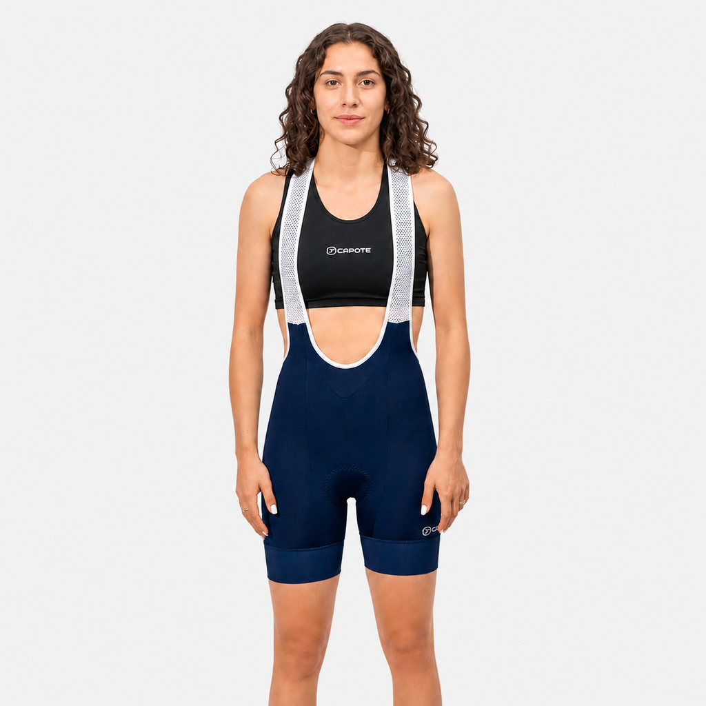 Licra de ciclismo Capote Mujer Corta Plus azul con cargaderas
