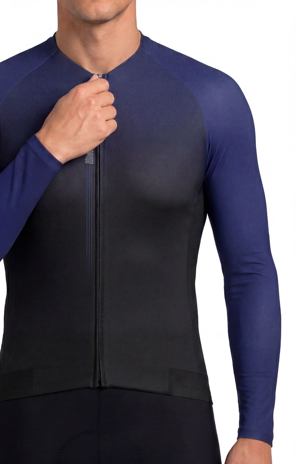 Jersey de Ciclismo Manga Larga Unisex HighForce Negro Azul Oscuro