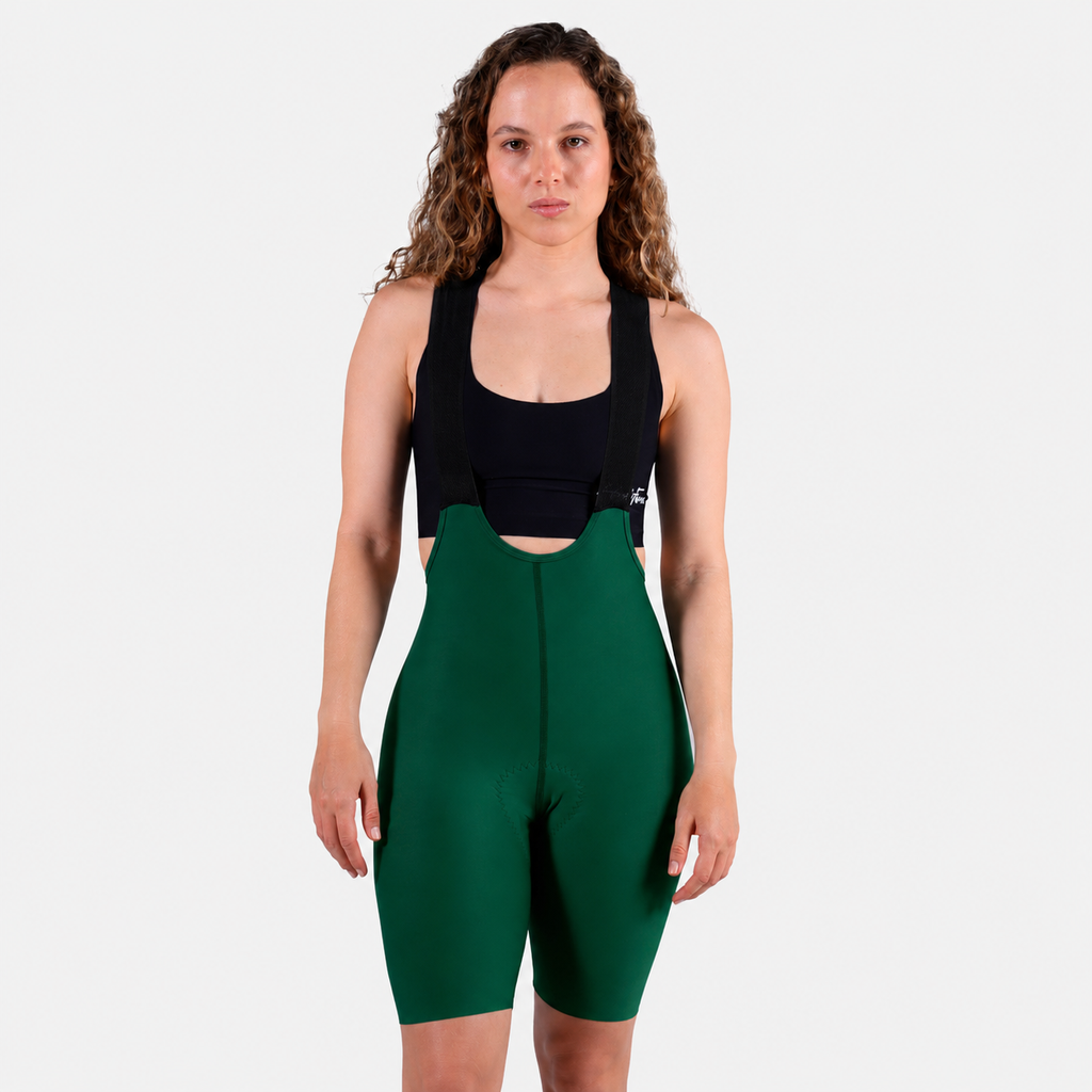 Licra de ciclismo Highforce Classic verde con cargaderas para mujer