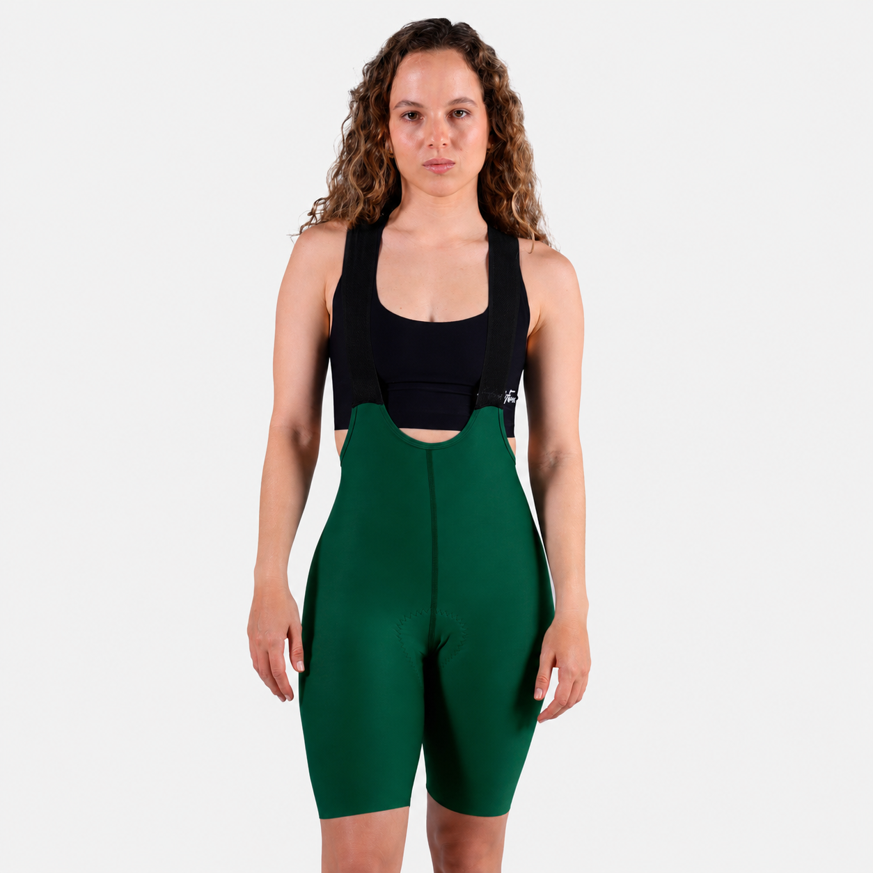Licra de ciclismo Highforce Classic verde con cargaderas para mujer