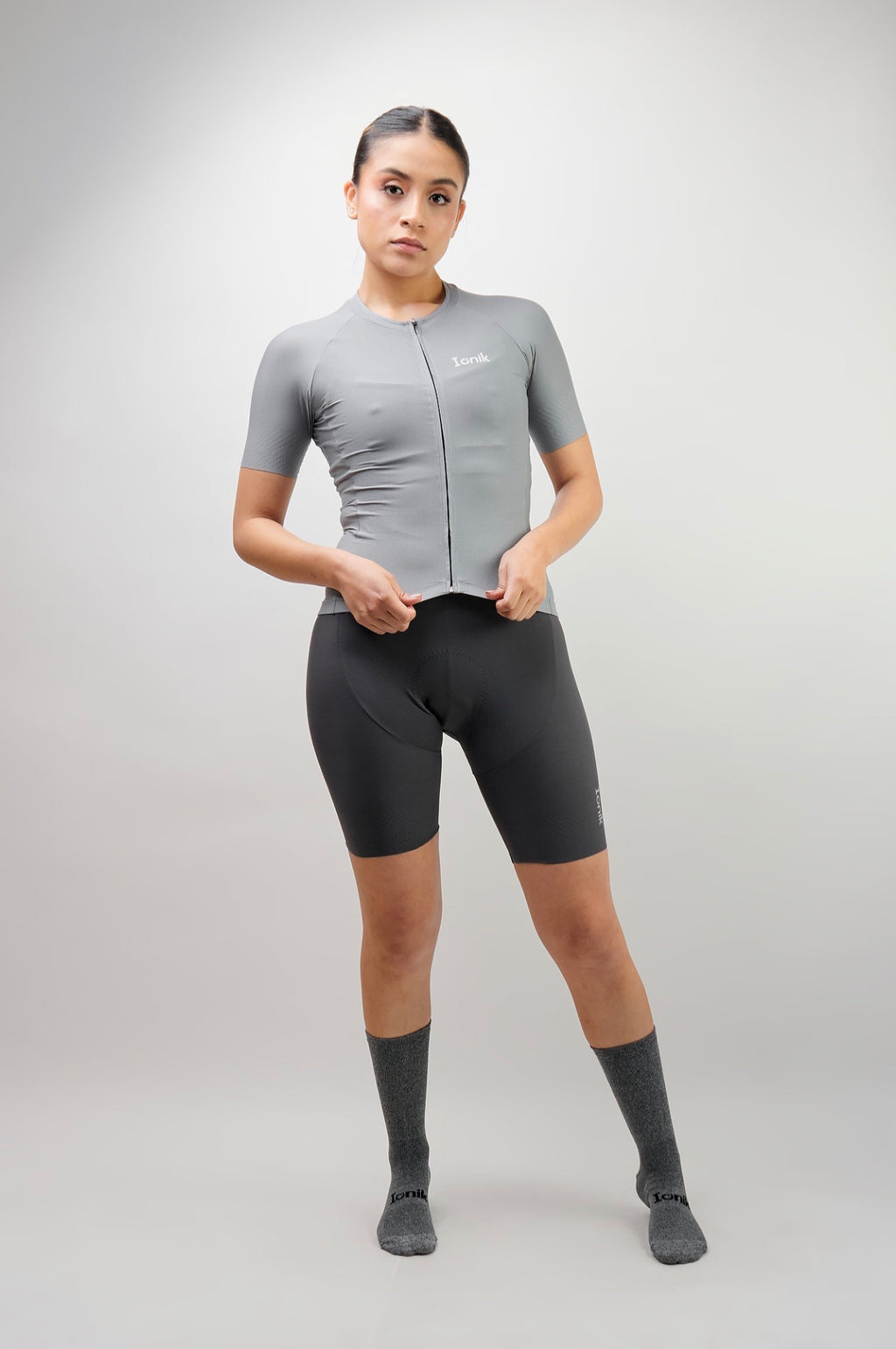 Jersey de ciclismo Ionik Start femenino manga corta gris