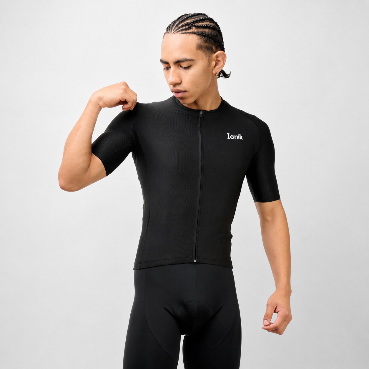 Jersey de ciclismo Ionik Start masculino manga corta negro