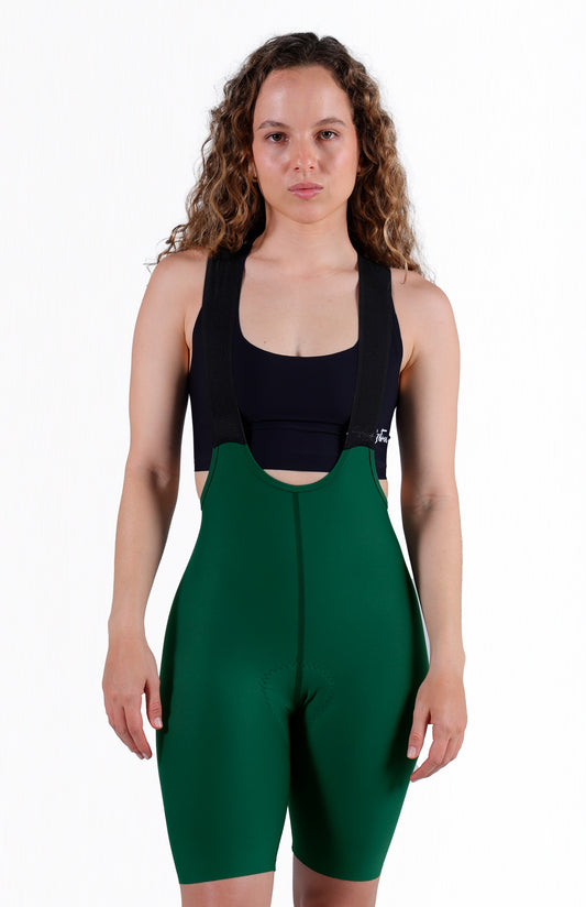 Licra de ciclismo Highforce Classic verde con cargaderas para mujer