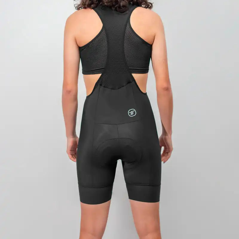 Licra de ciclismo Capote Mujer Corta Plus negra con cargaderas