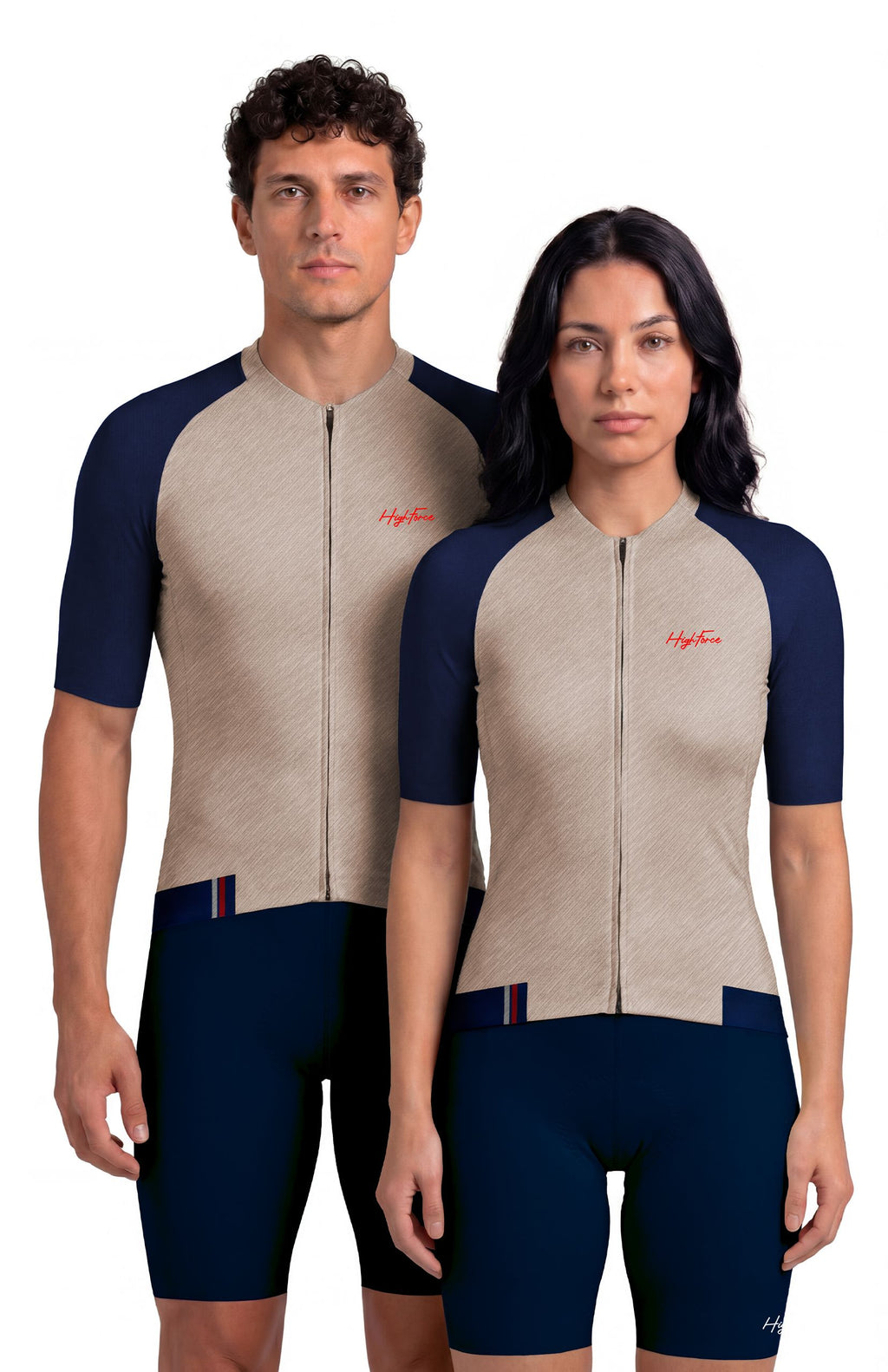 Jersey de Ciclismo Unisex HighForce Beige Azul Oscuro