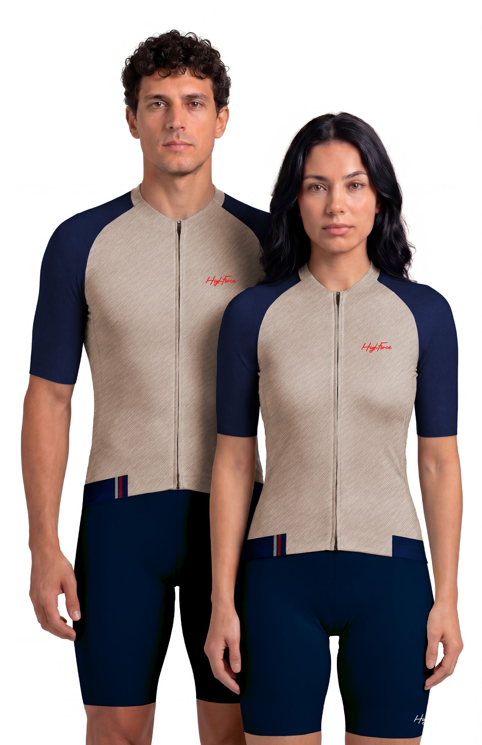 Jersey de Ciclismo Unisex HighForce Beige Azul Oscuro