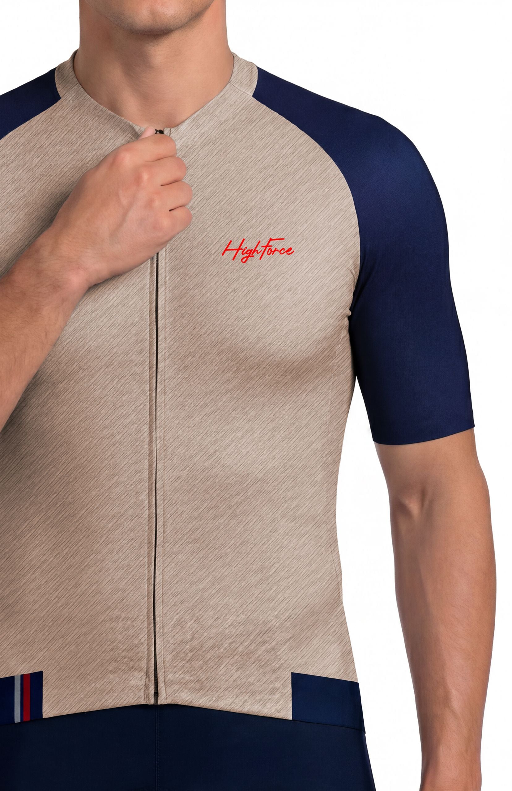 Jersey de Ciclismo Unisex HighForce Beige Azul Oscuro