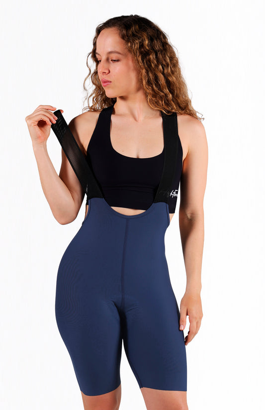 Licra de ciclismo Highforce Classic azul oscuro con cargaderas para mujer