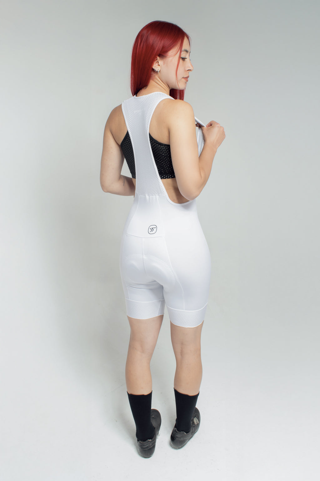 Licra de ciclismo Capote Mujer Corta Plus blanca con cargaderas