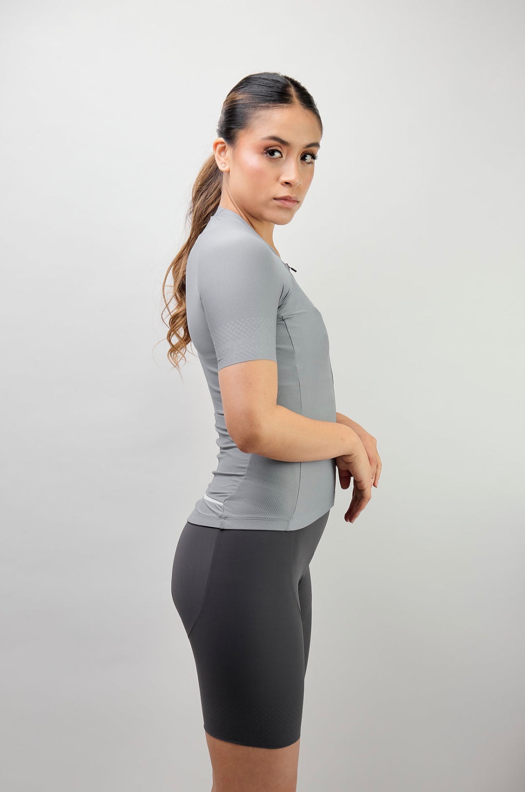 Jersey de ciclismo Ionik Start femenino manga corta gris