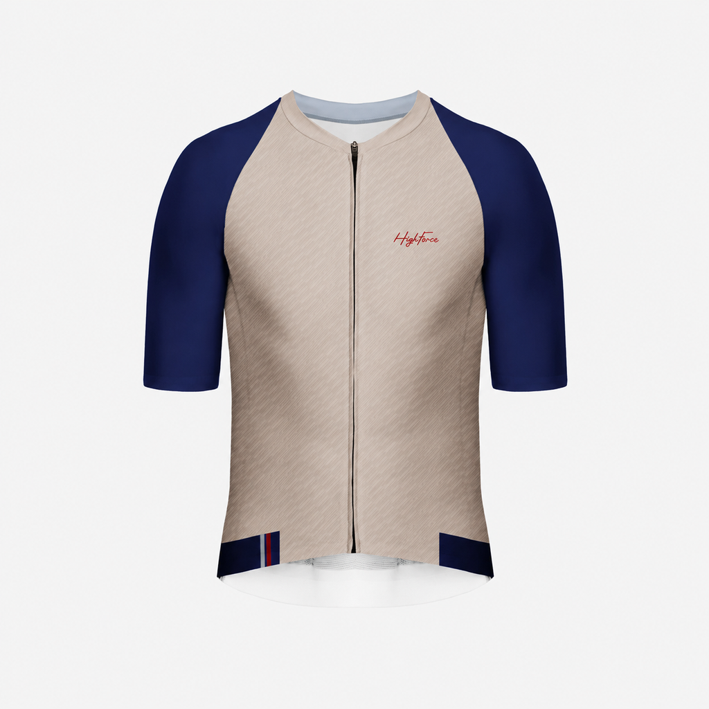 Jersey de Ciclismo Unisex HighForce Beige Azul Oscuro