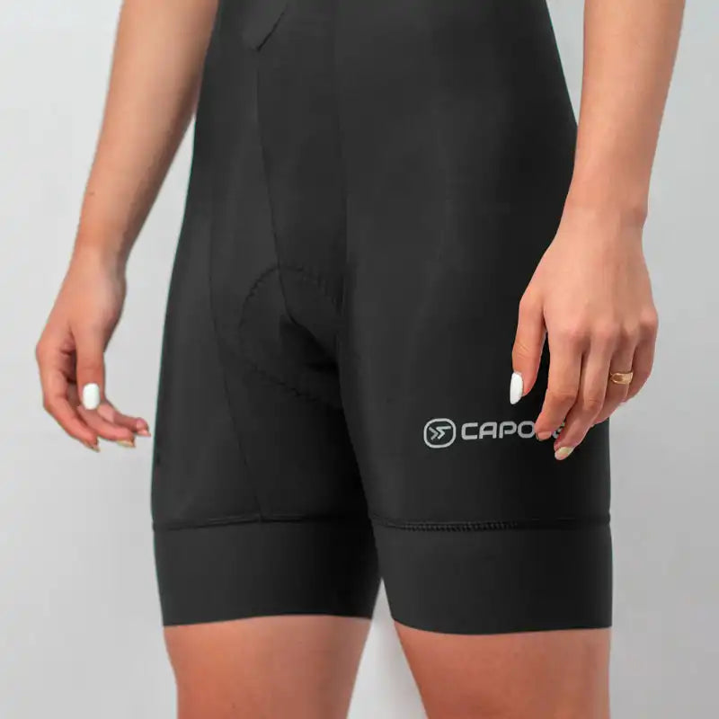 Licra de ciclismo Capote Mujer Corta Plus negra con cargaderas