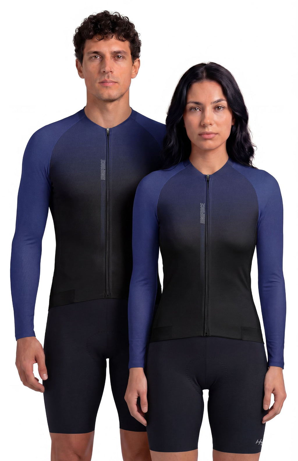 Jersey de Ciclismo Manga Larga Unisex HighForce Negro Azul Oscuro