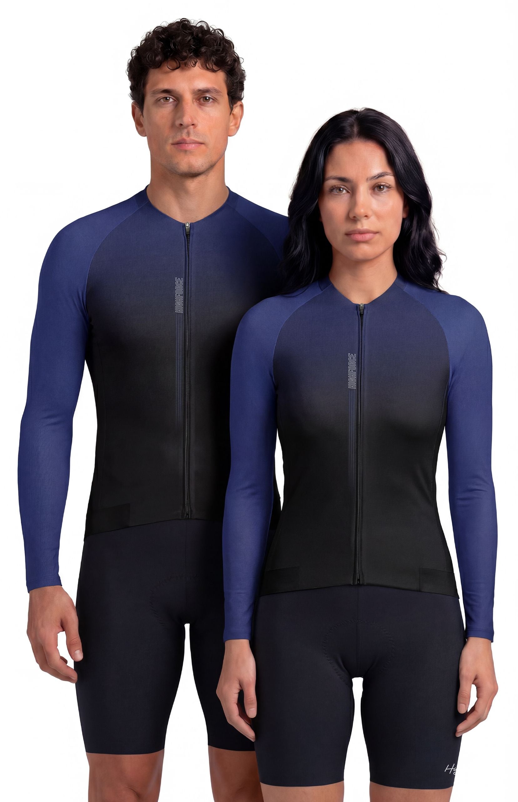 Jersey de Ciclismo Manga Larga Unisex HighForce Negro Azul Oscuro