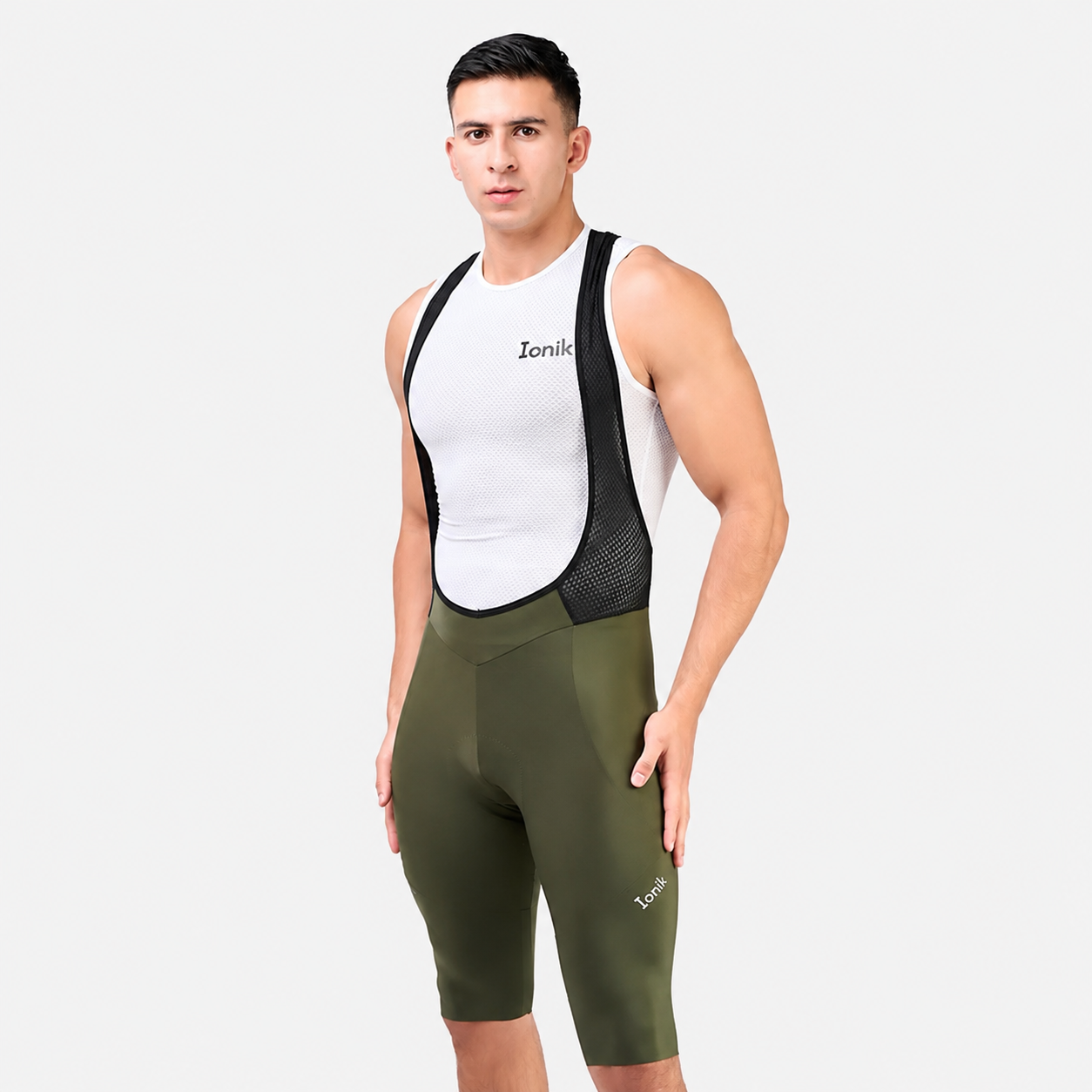 Licra de ciclismo Ionik Onix verde oliva con cargaderas para hombre