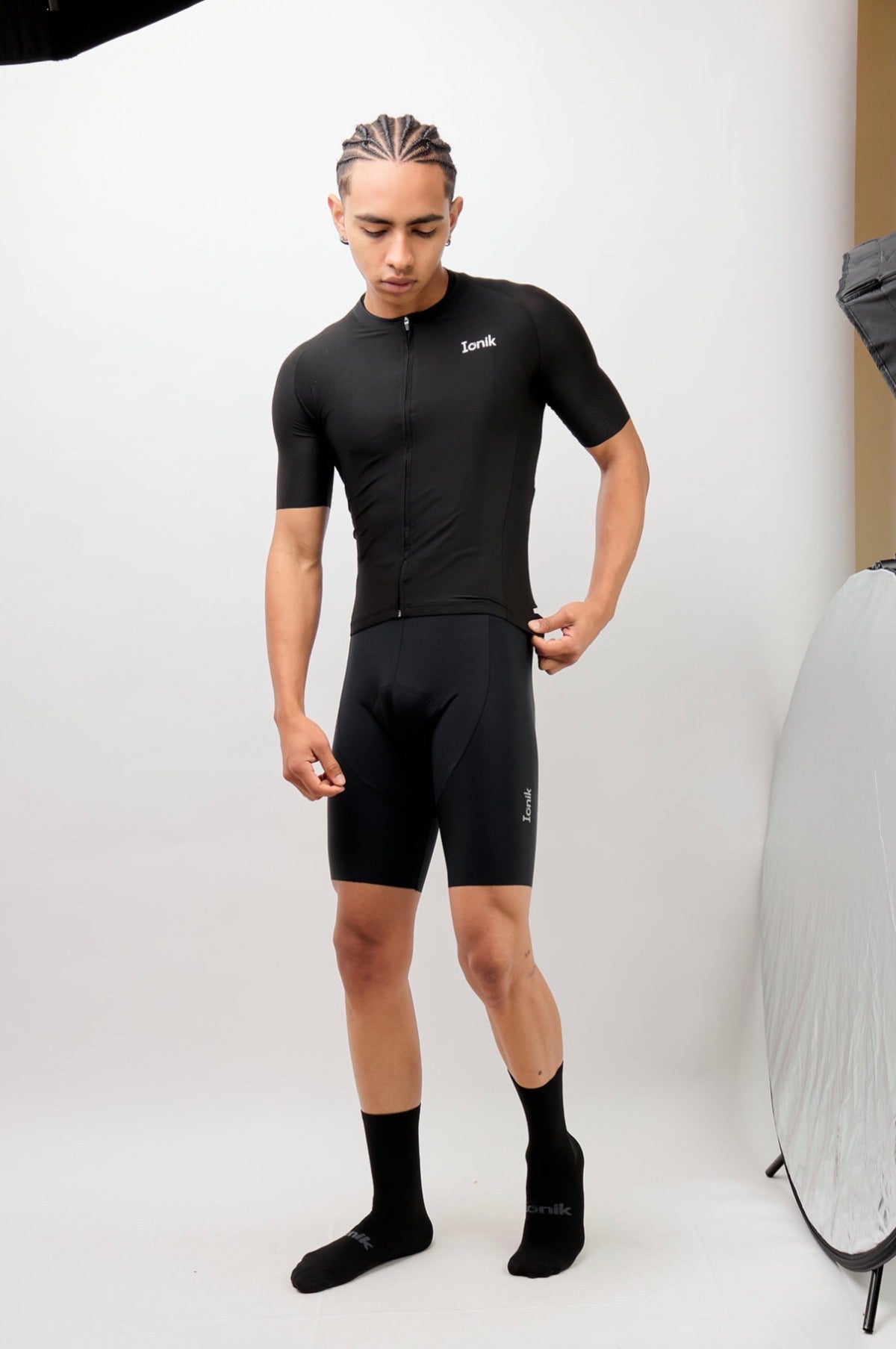 Jersey de ciclismo Ionik Start masculino manga corta negro