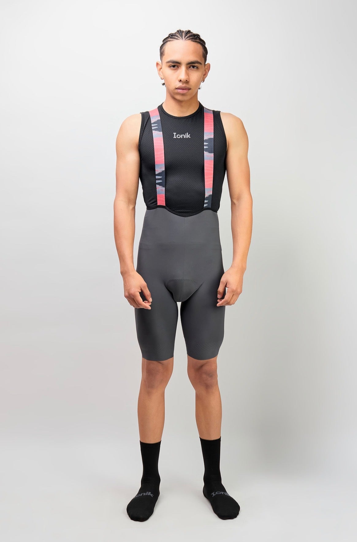 Pantaloneta de ciclismo Ionik Tubular gris masculina con cargaderas