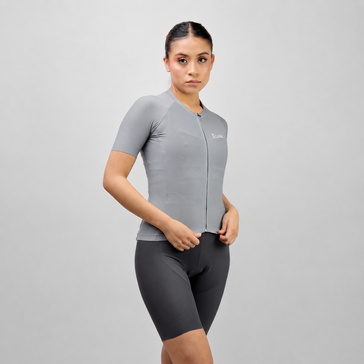 Jersey de ciclismo Ionik Start femenino manga corta gris