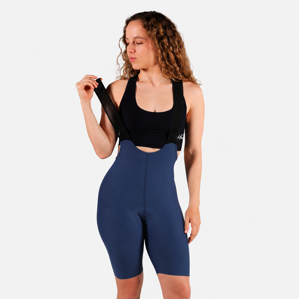 Licra de ciclismo Highforce Classic azul oscuro con cargaderas para mujer