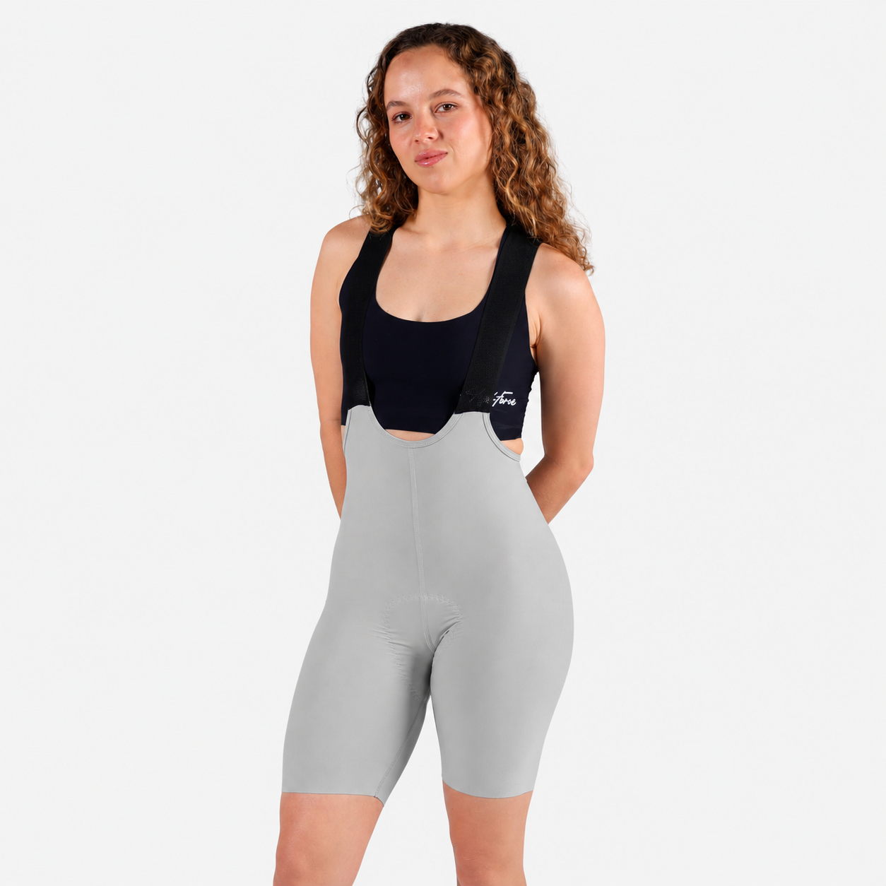 Licra de ciclismo Highforce Classic gris con cargaderas para mujer