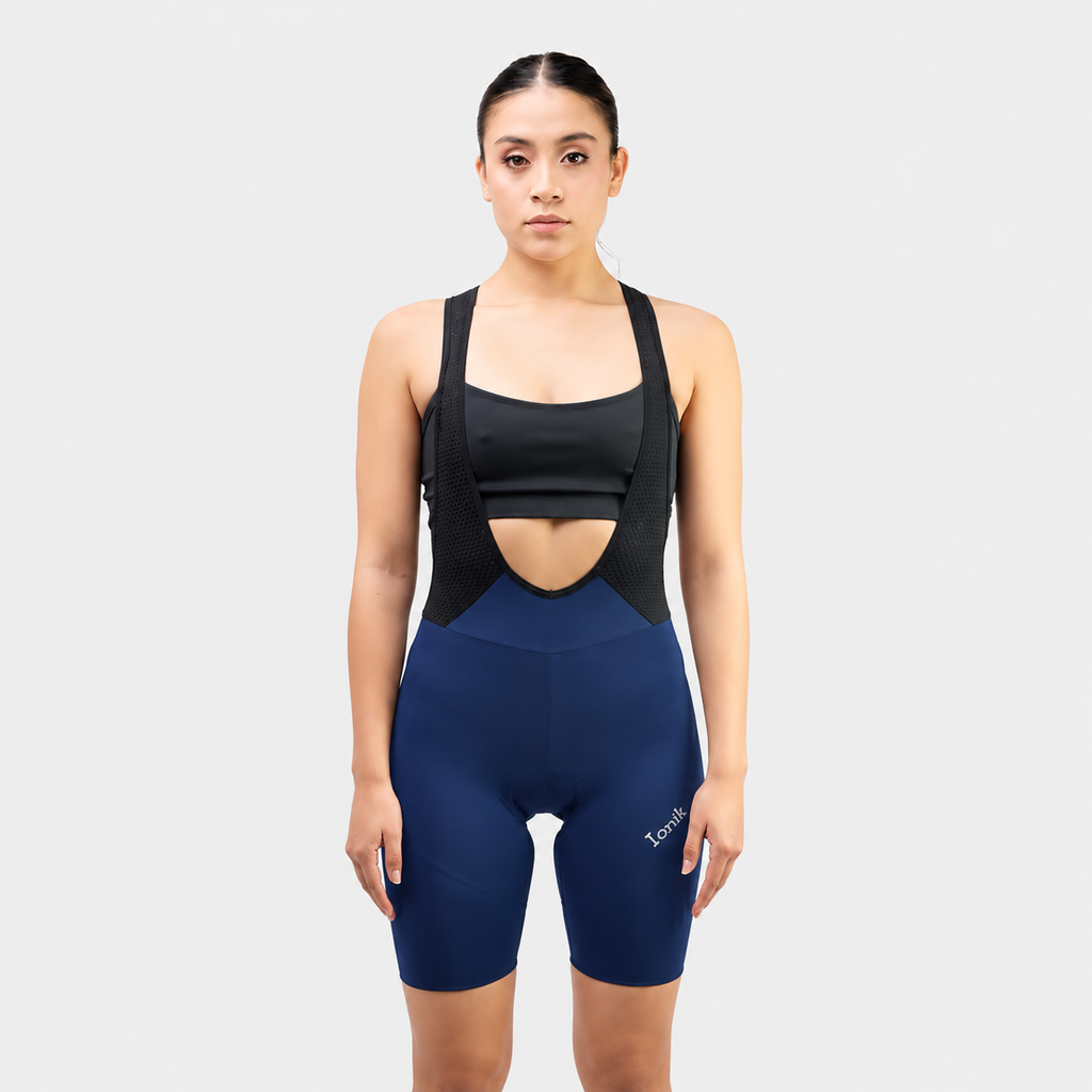 Licra de ciclismo Ionik Onix azul oscuro con cargaderas para mujer